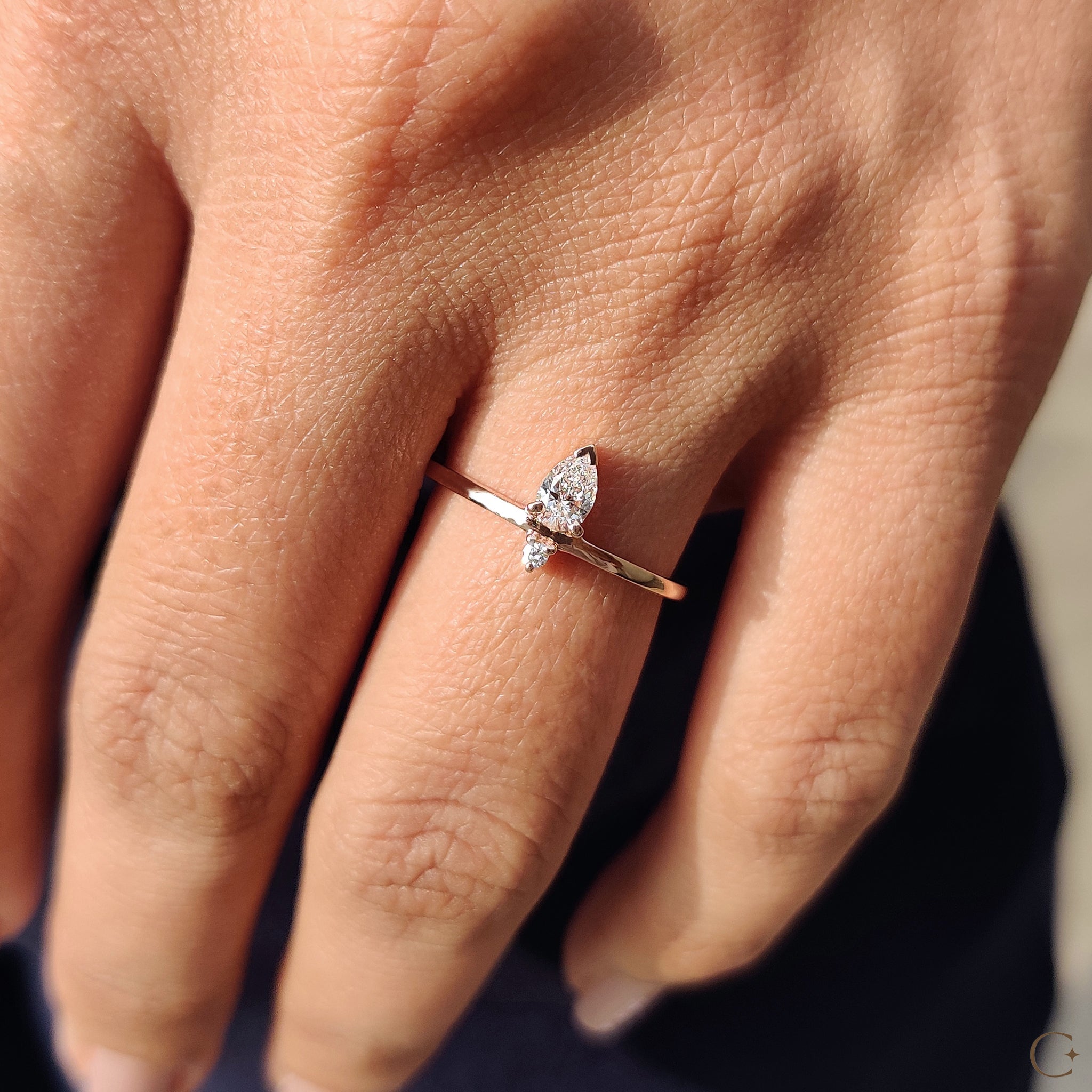 2 Stone Engagement Ring With Pear and Round Diamond