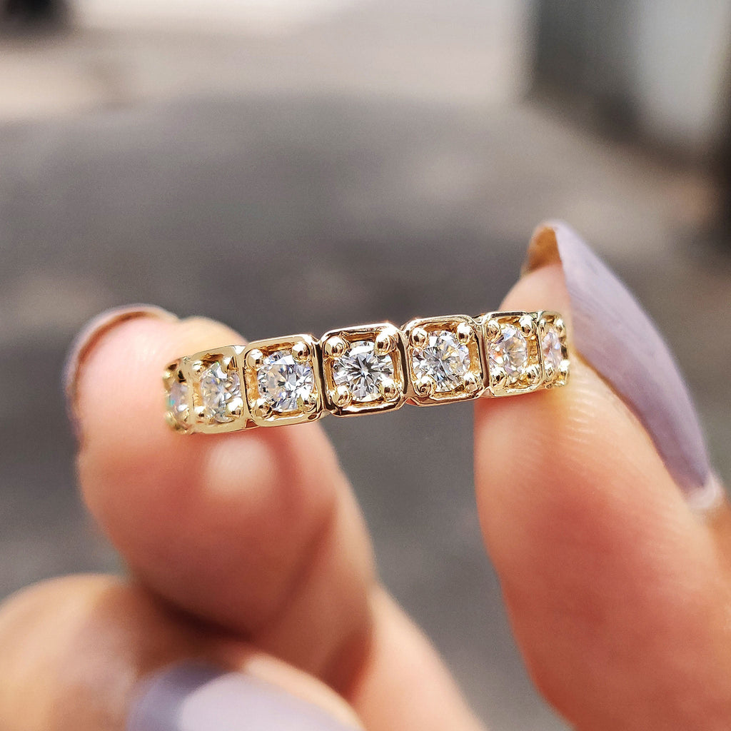 Half Eternity Band In Square Bezel Box Setting