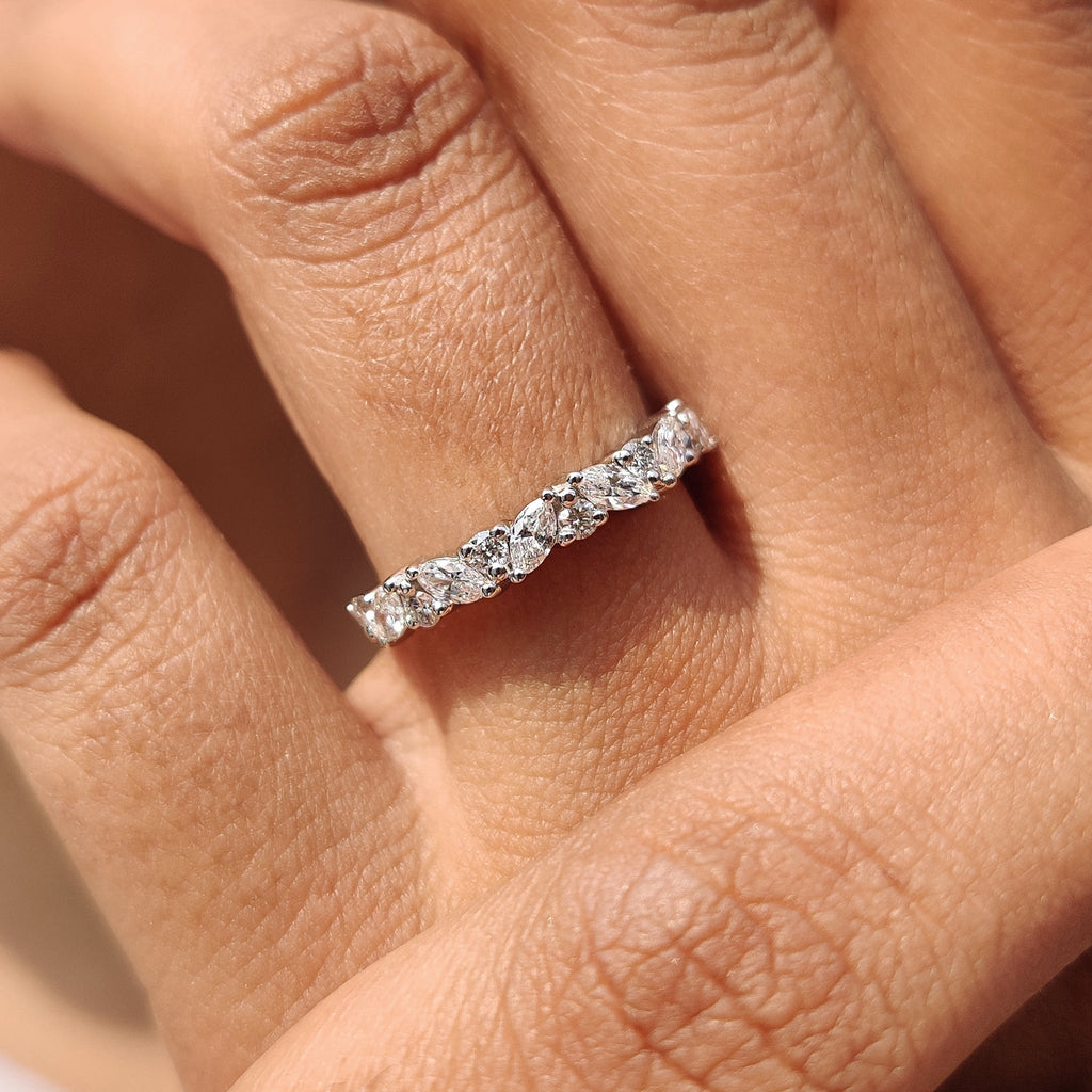 Marquise And Round Diamond Wedding Band In Half Eternity