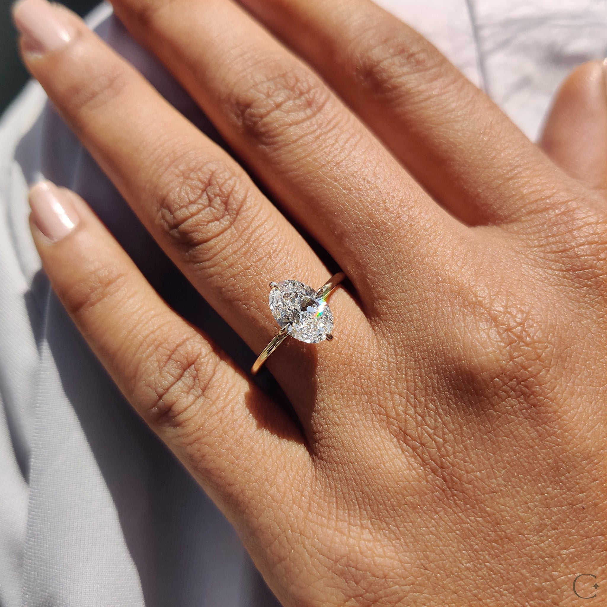Oval Solitaire Diamond Ring With Compass Prong