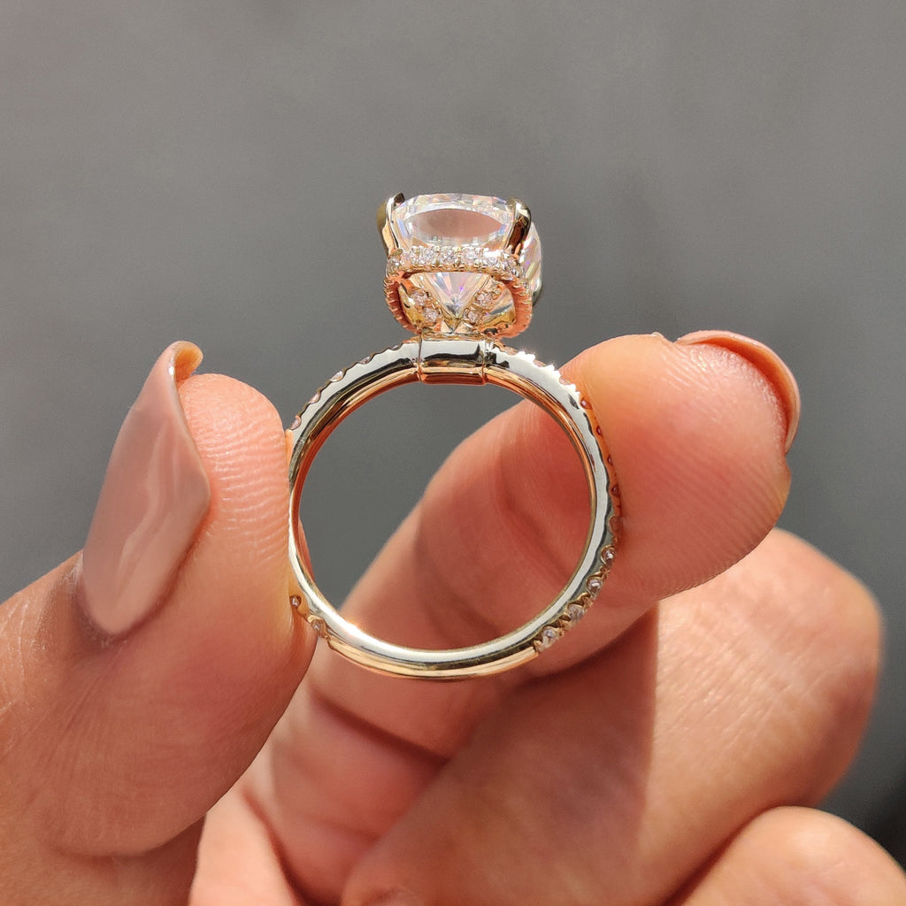Elongated Cushion Engagement Ring In Pave Setting