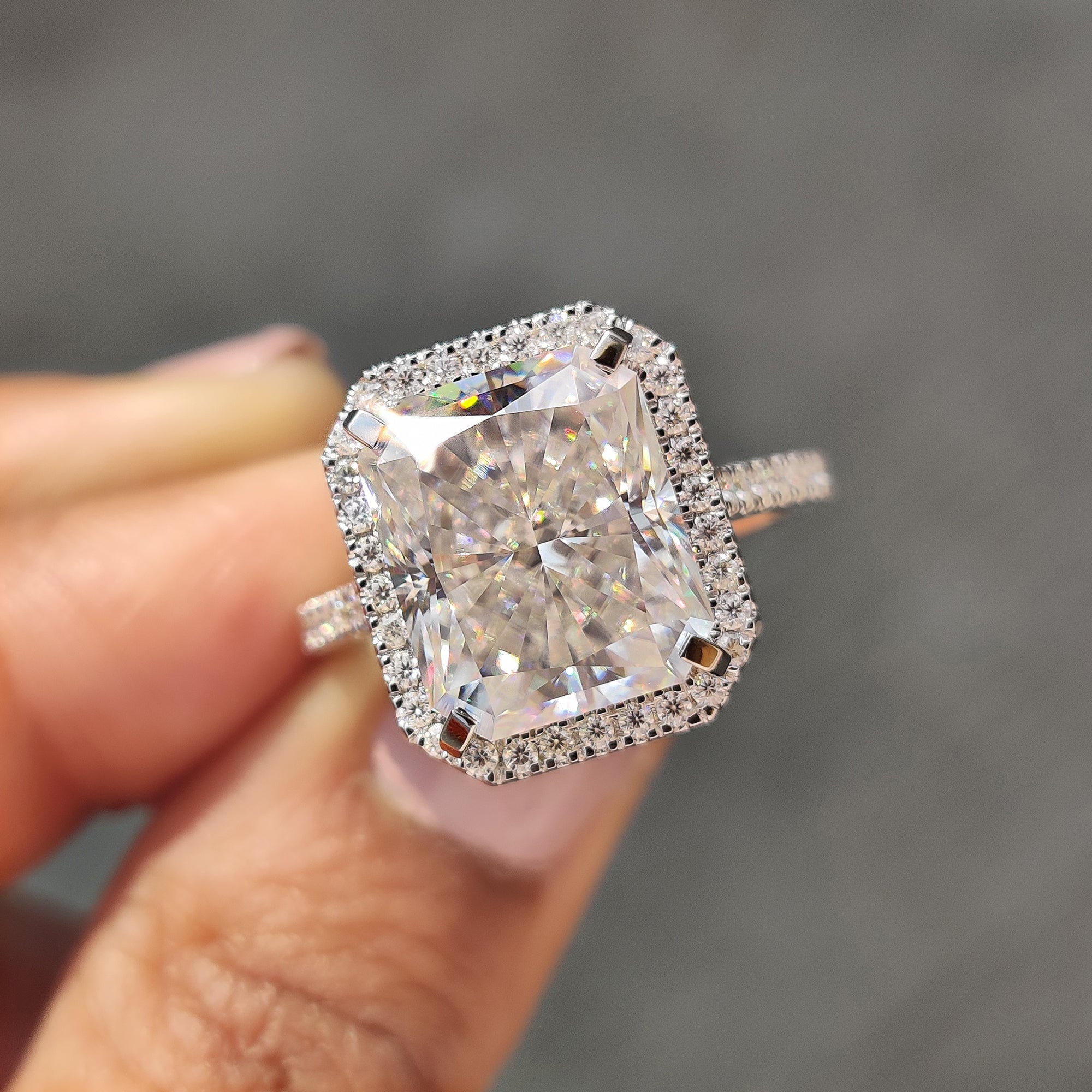 Radiant Cut Moissanite Ring in Cathedral Setting Style Main image