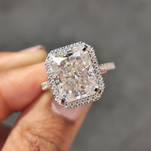 Radiant Cut Moissanite Ring in Cathedral Setting Style