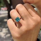 Cyan Blue Cushion Cut Gold Solitaire Engagement Ring