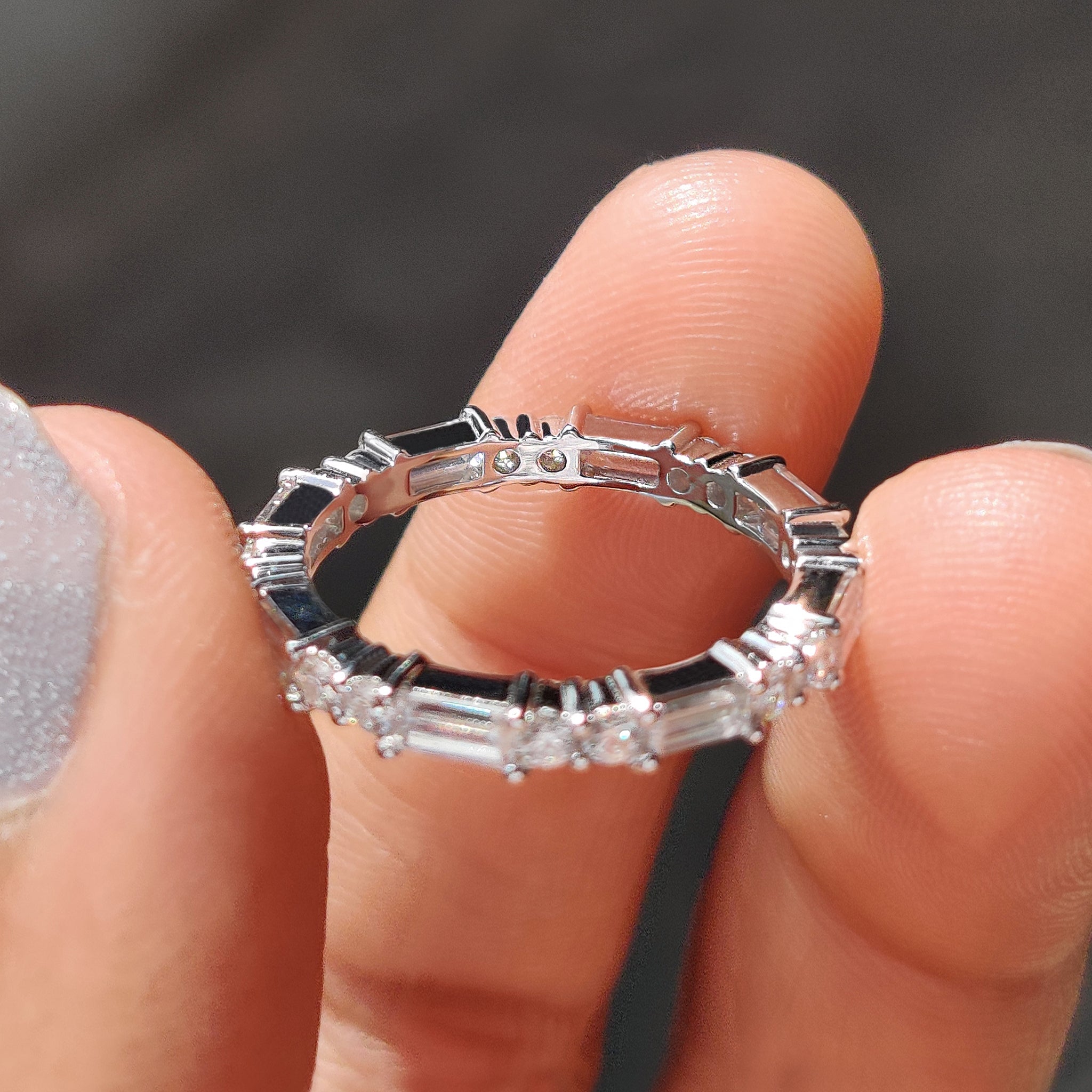 Moissanite Baguette Band In Full Eternity Style