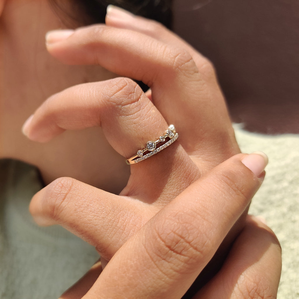 Double Row Wedding Band With Round Cut Bezel Set