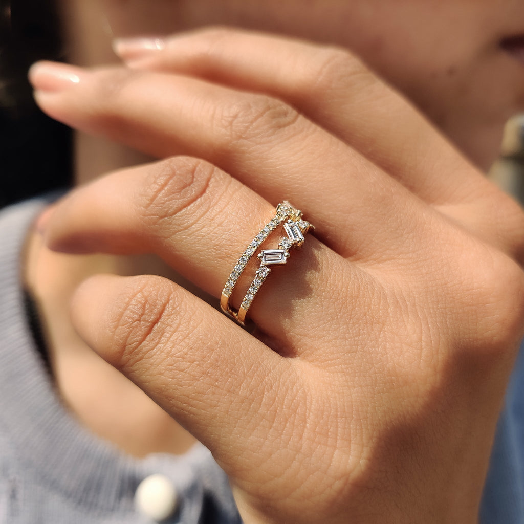 Baguette And Round Diamond Band In Double Row Pave Style