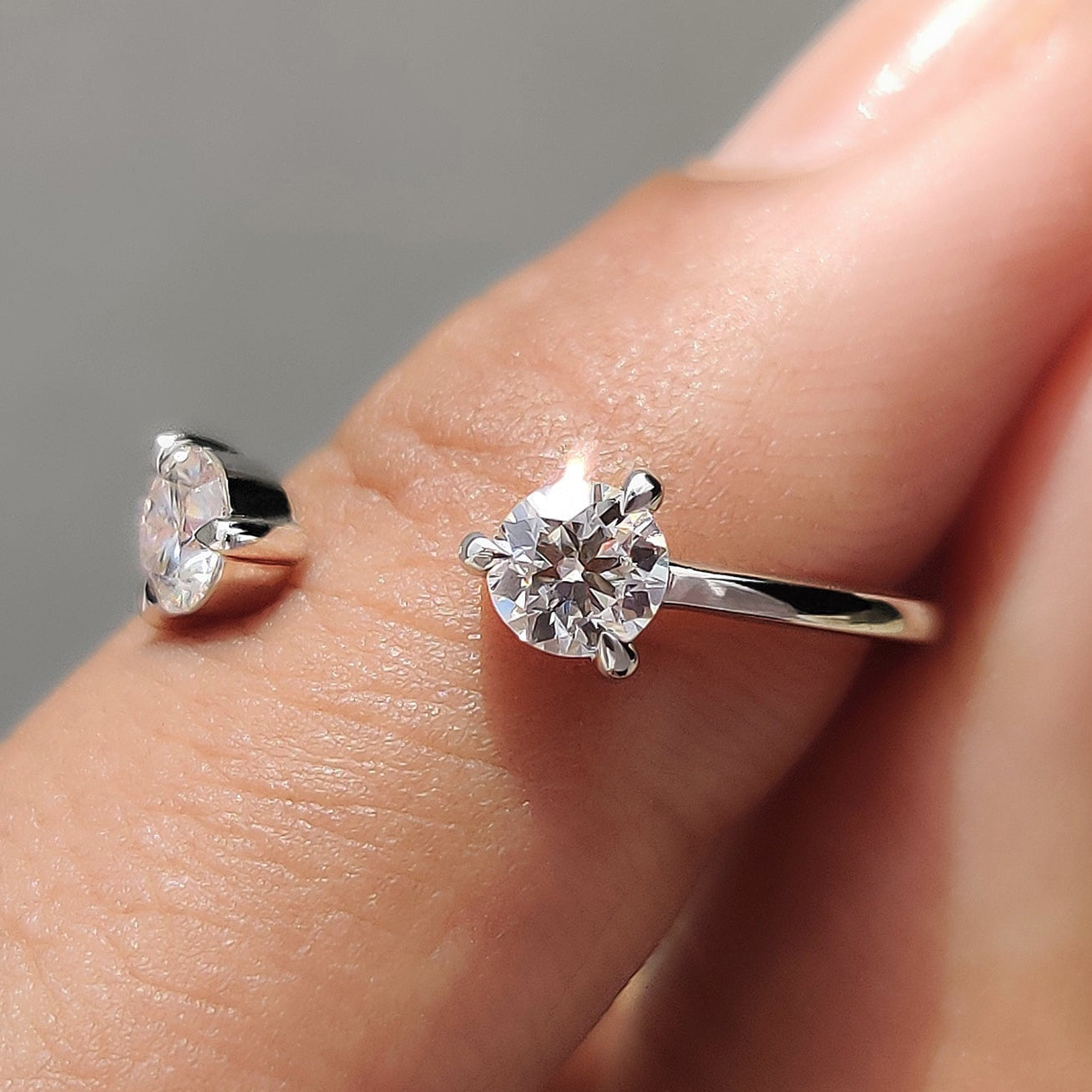 Round Cut 2 Stone Open Gap Wedding Band