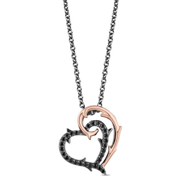 Disney Fine Jewelry 10K Rose Gold and Black Rhodium over Sterling Silver Maleficent Heart Pendant Necklace