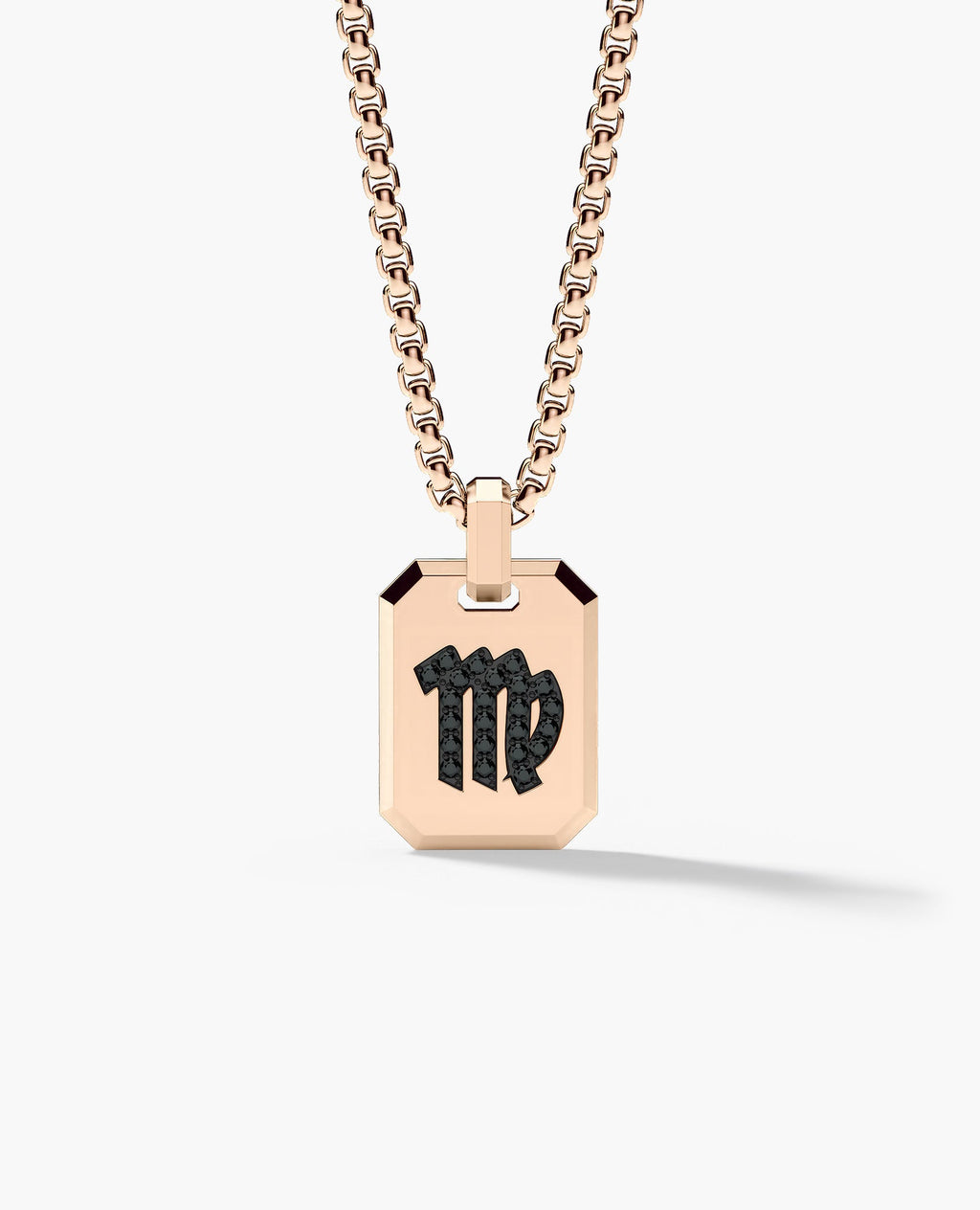 VIRGO MINI ZODIAC Dog Tag Gold Pendant with 0.25ct Black Diamonds