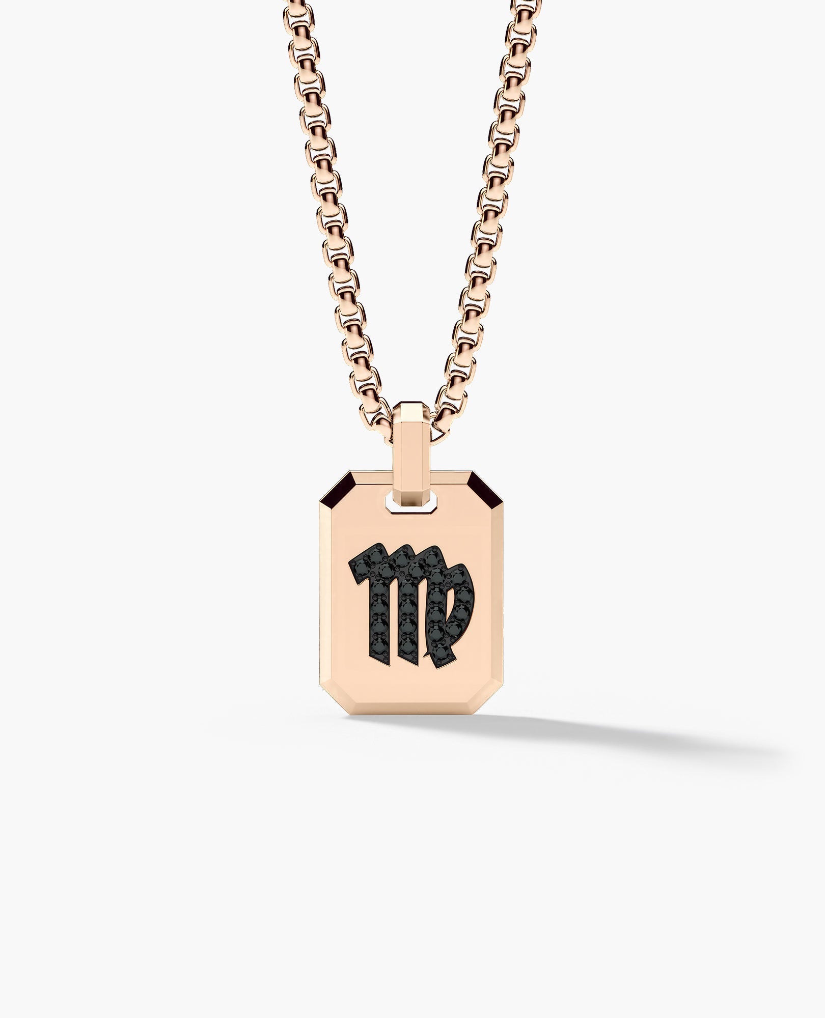 VIRGO MINI ZODIAC Dog Tag Gold Pendant with 0.25ct Black Diamonds