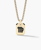 VIRGO MINI ZODIAC Dog Tag Gold Pendant with 0.25ct Black Diamonds