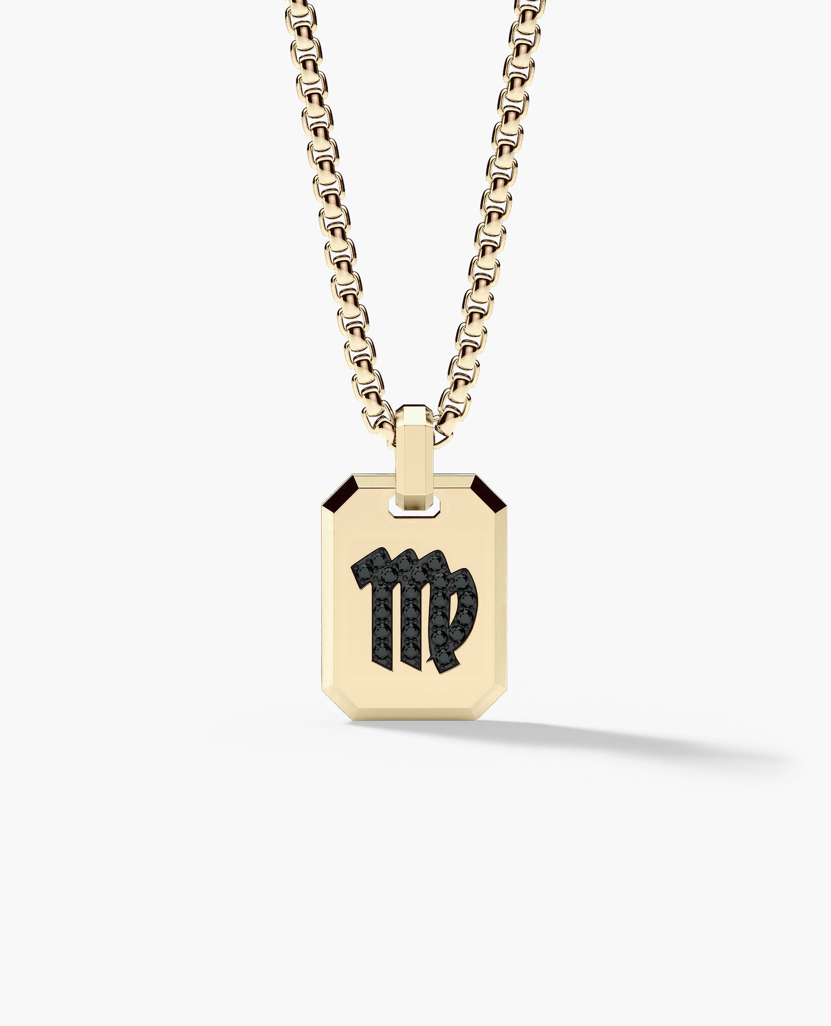 VIRGO MINI ZODIAC Dog Tag Gold Pendant with 0.25ct Black Diamonds