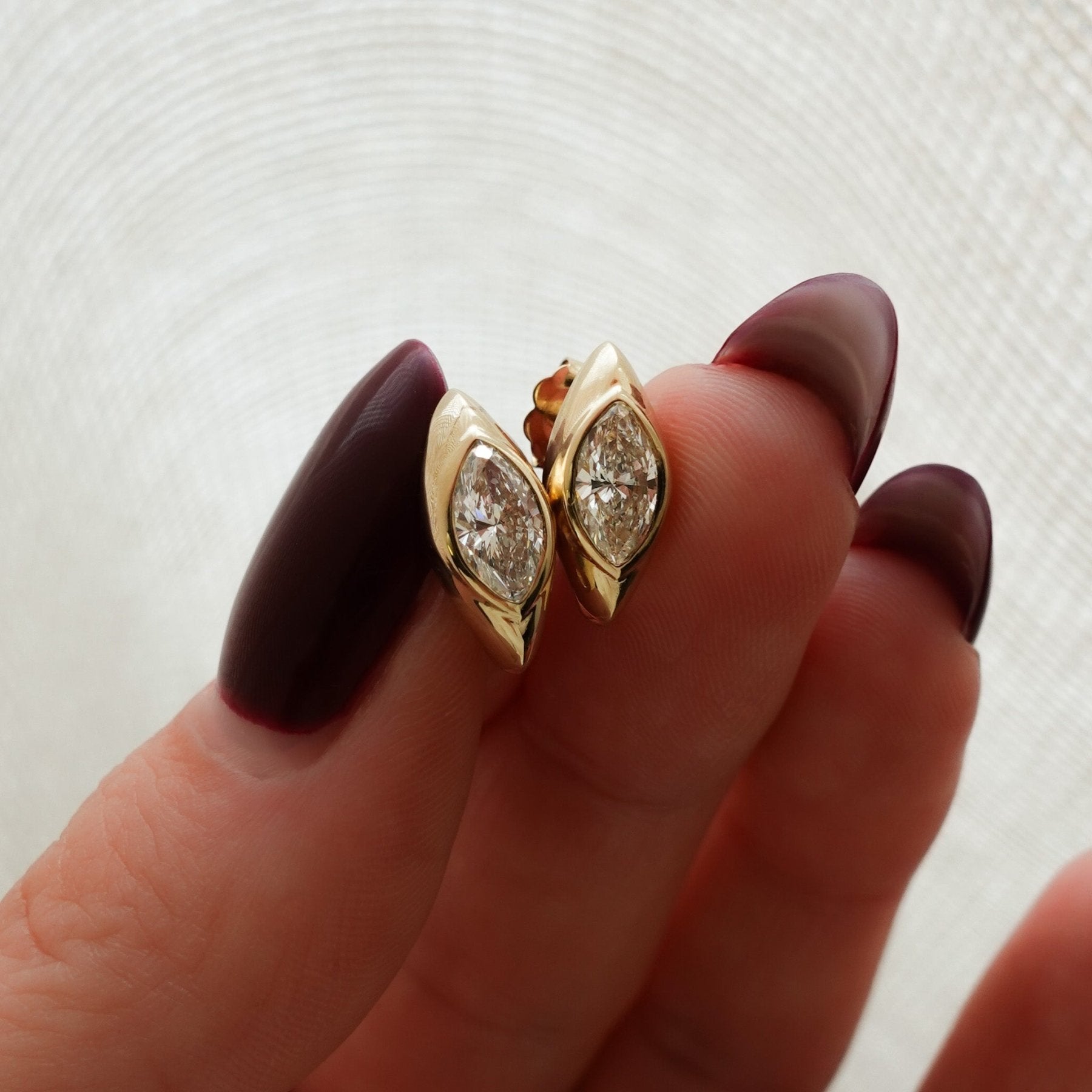 Sculpted Bezel Studs with Marquise Cut Diamonds