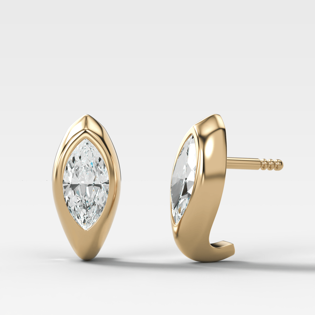 1.20 CTW Sculpted Bezel Studs with Marquise Cut Diamonds