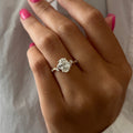 1.50 CT Oval Cut Moissanite Dainty Style Engagement Ring + 0.53 ct oval - E VVS2