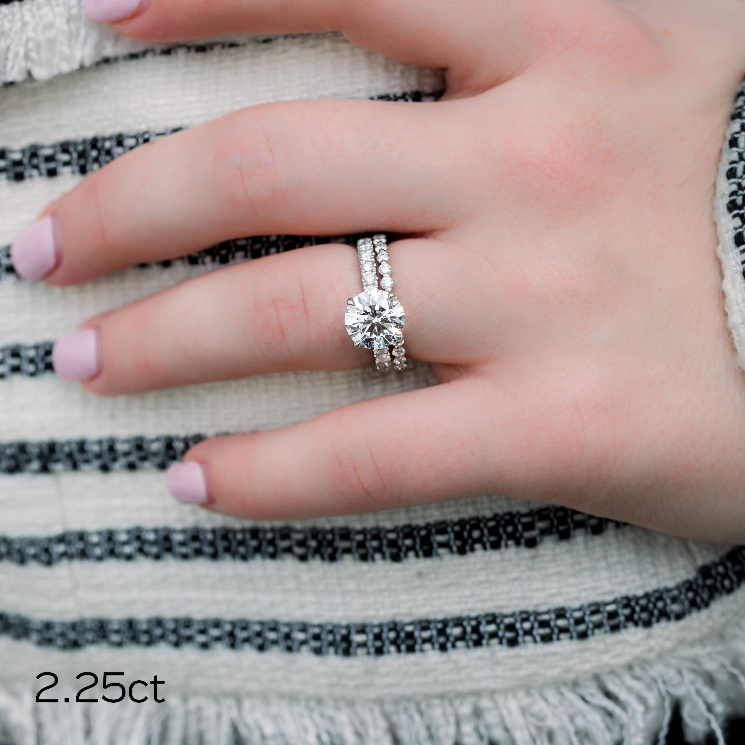 2.25 CT Round Moissanite Solitaire Pave Setting Engagement Ring