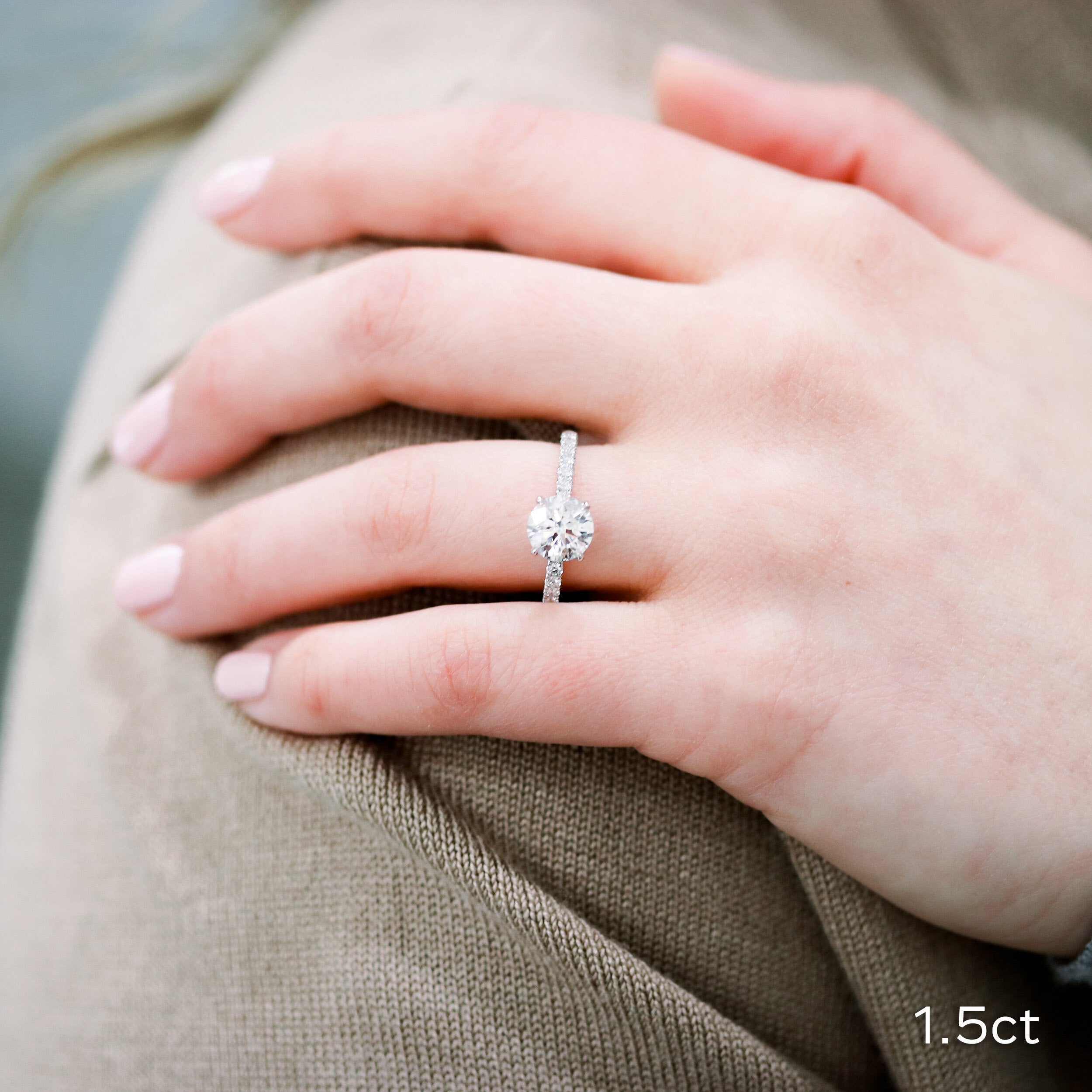 1.50 CT Round Cut Moissanite Pave Setting Engagement Ring