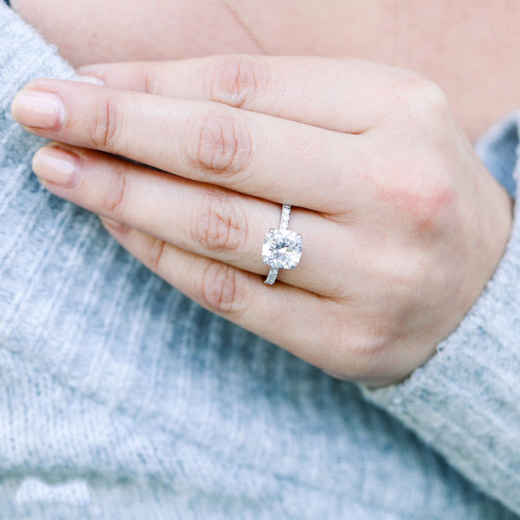 2.50 CT Cushion Moissanite Pave Setting Engagement Ring
