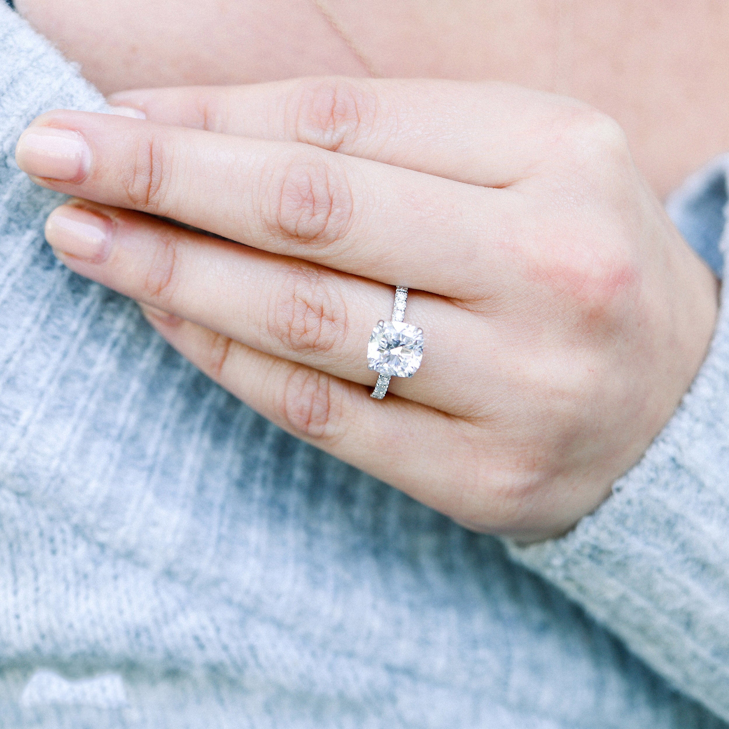 2.50 CT Cushion Moissanite Pave Setting Engagement Ring