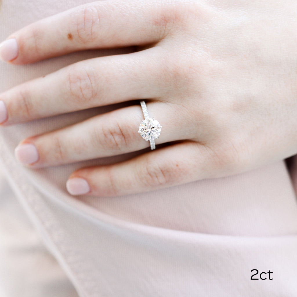 2.0 CT Round Moissanite Pave Setting Engagement Ring