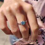 Moissanite Solitaire Ring In Cyan Blue Stone