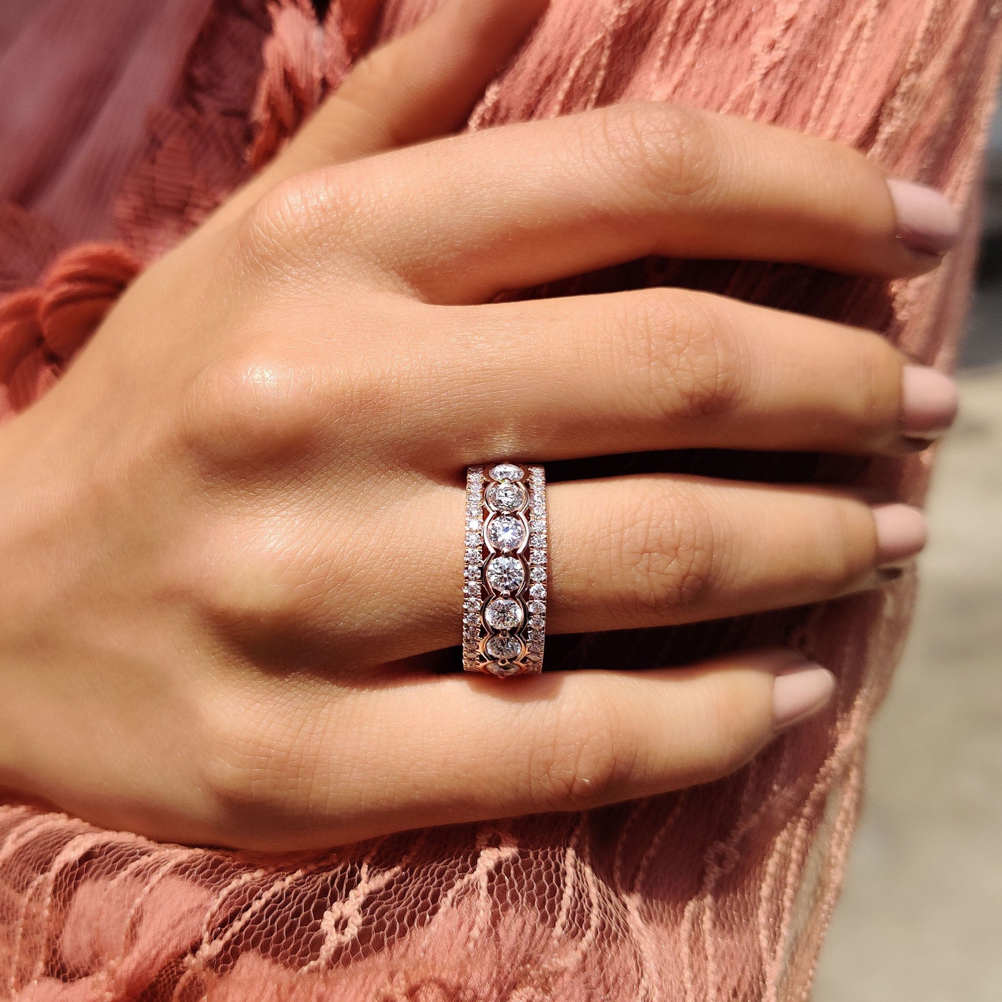 Round Moissanite Half Eternity Band For Her