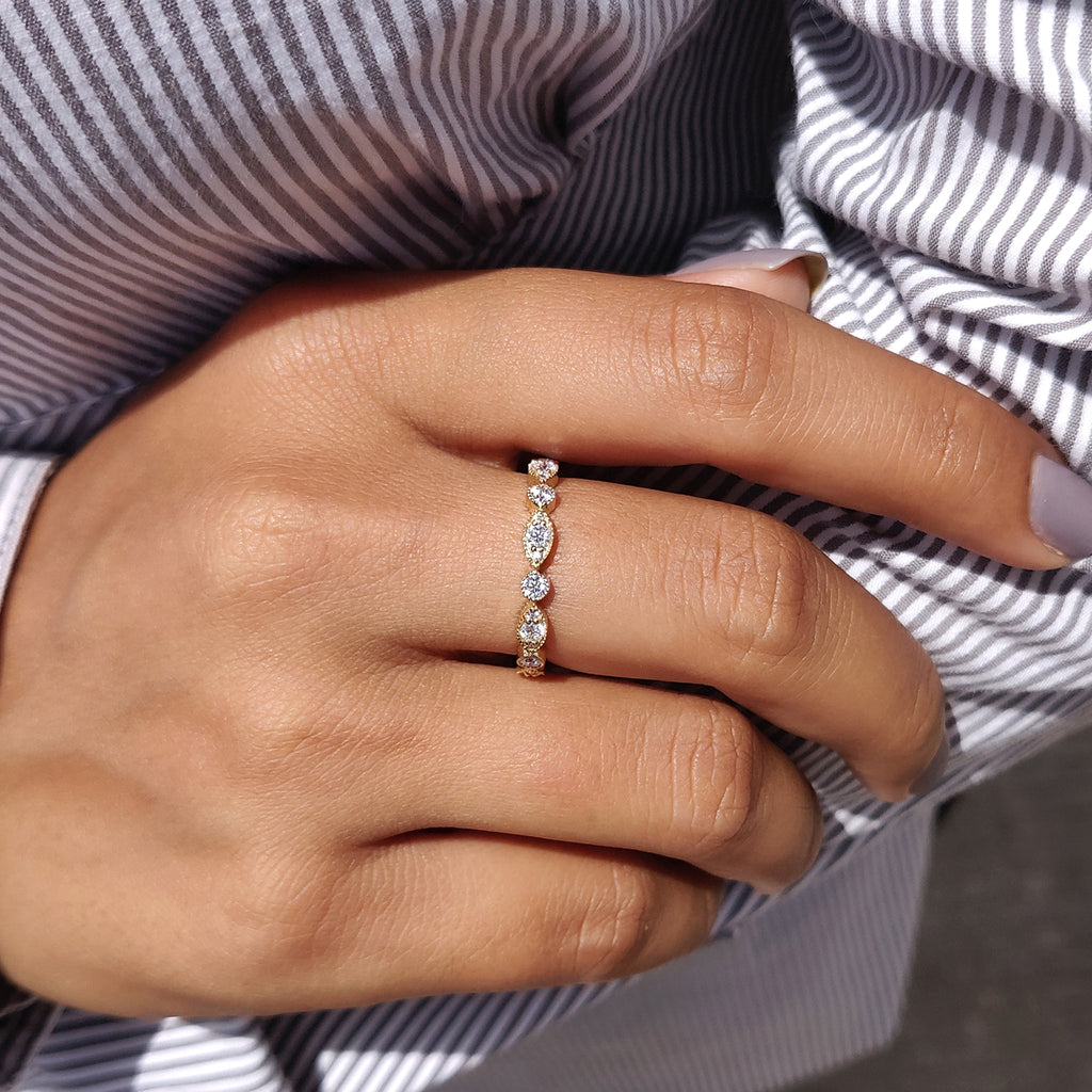 Milgrain Wedding Band With Marquise Shaped Outline
