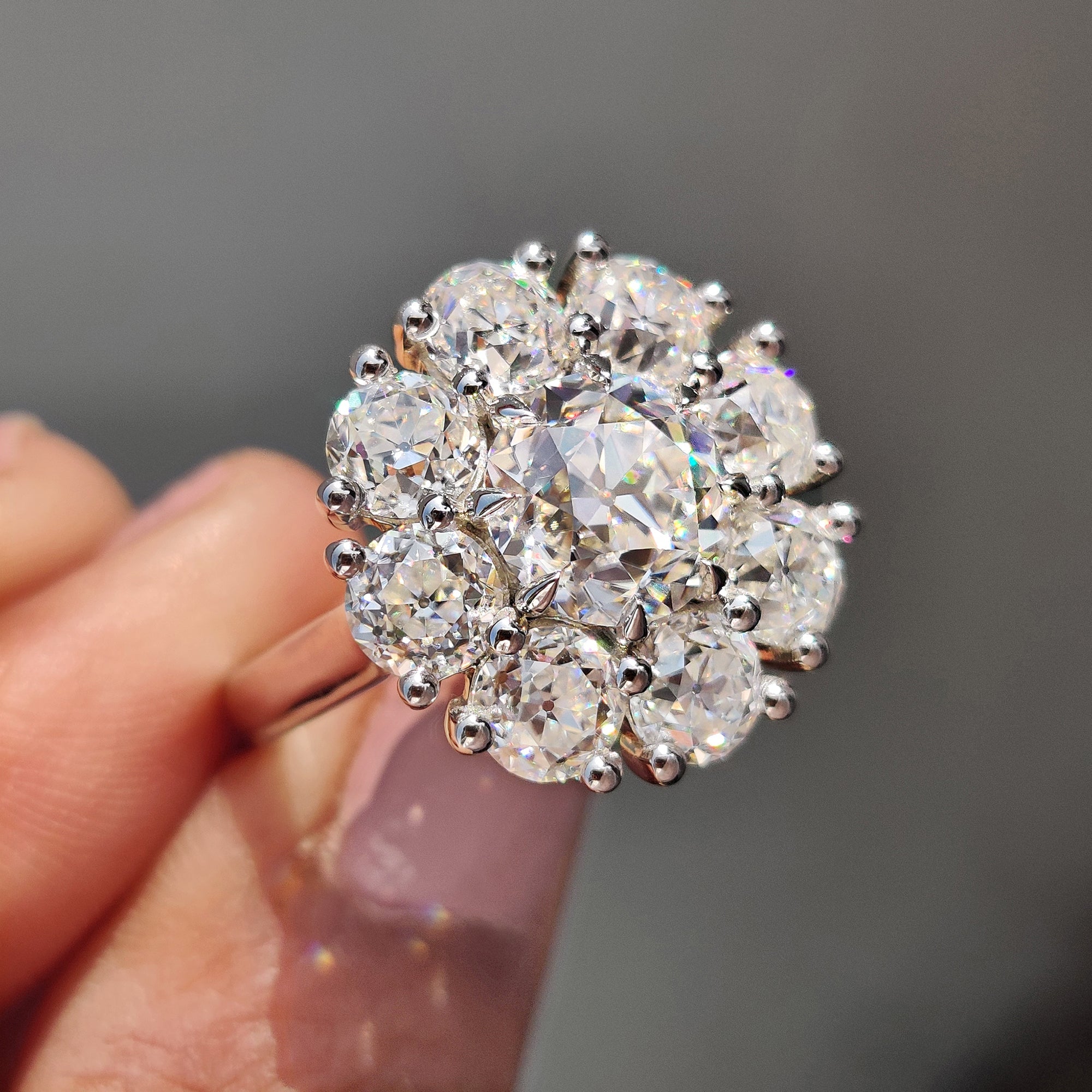 Round Old European Cut Ring With Cluster Halo Style