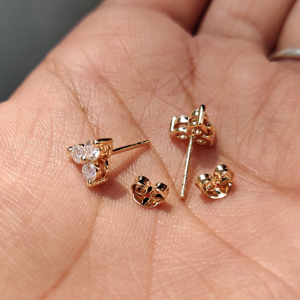3 Stone Stud Earring In Round  Cut Moissanite