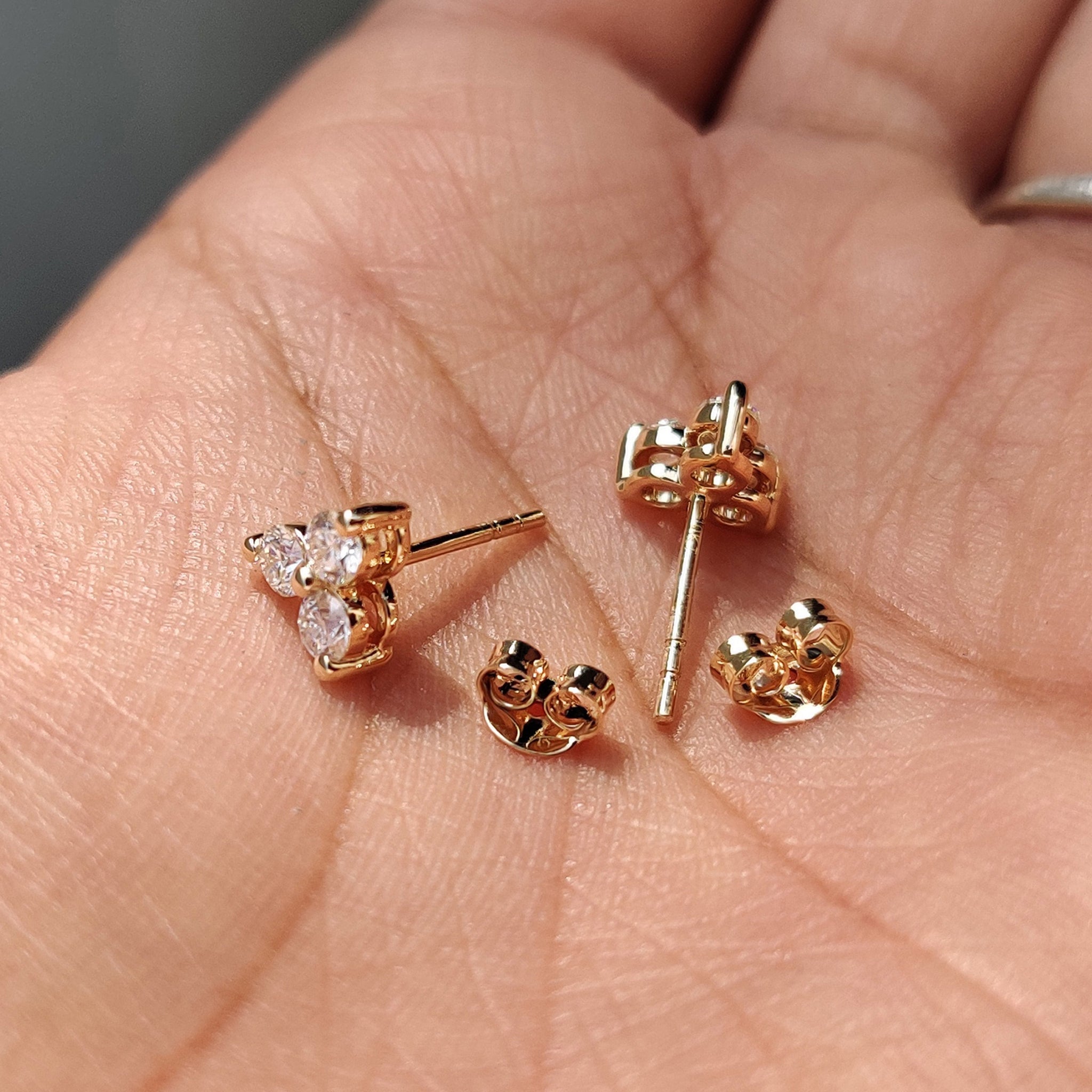 3 Stone Stud Earring In Round  Cut Moissanite