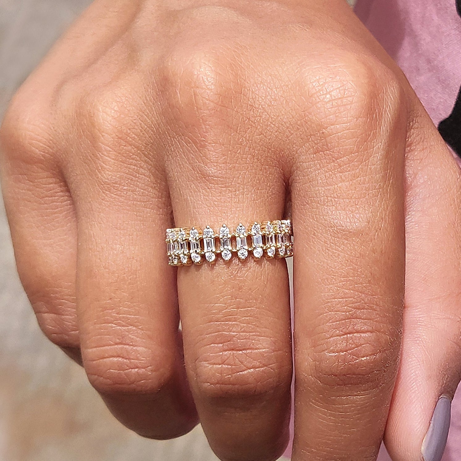 Unique Wedding Band - Three Row Eternity