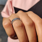 Baguette And Round Cut Wedding Band With Three Row Pave