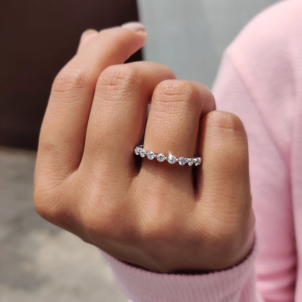 Round Stone Wedding Band In Half Eternity Style