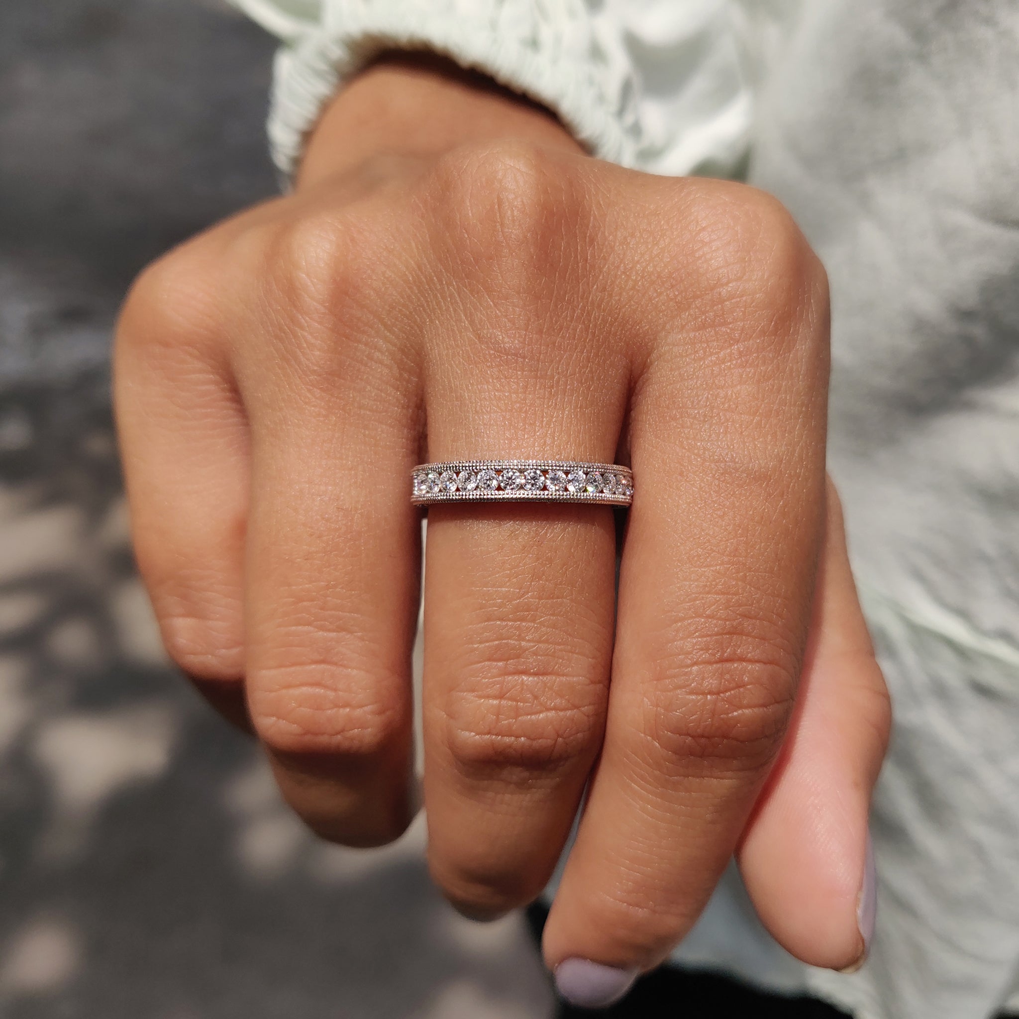 Art Deco Wedding Ring With Round Cut Milgrain Setting