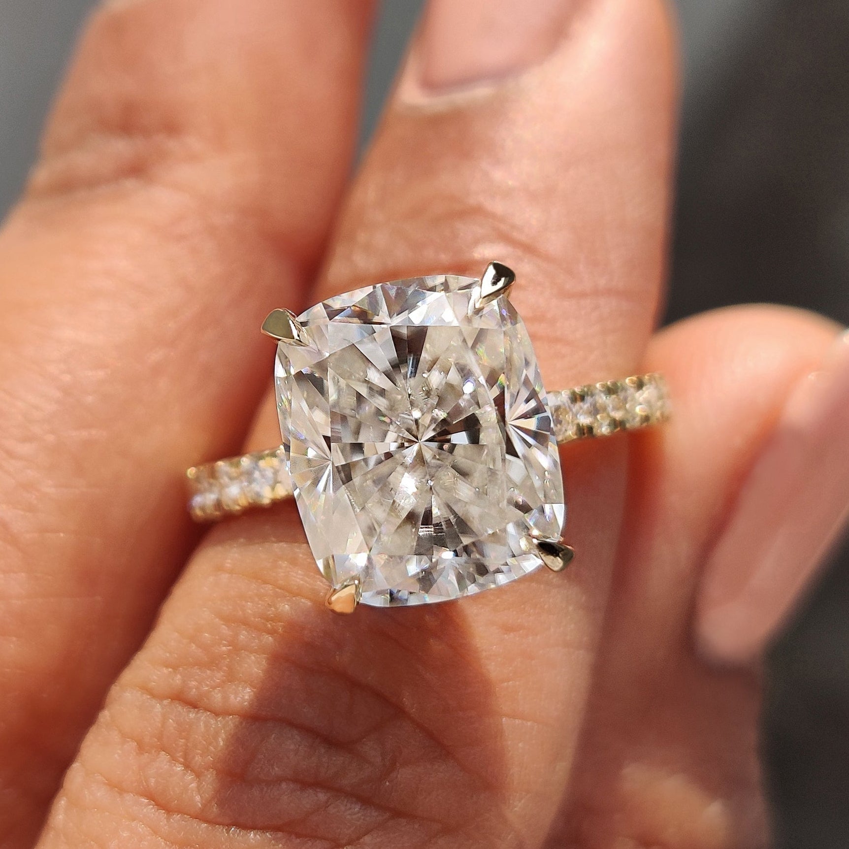 Elongated Cushion Engagement Ring In Pave Setting Main image
