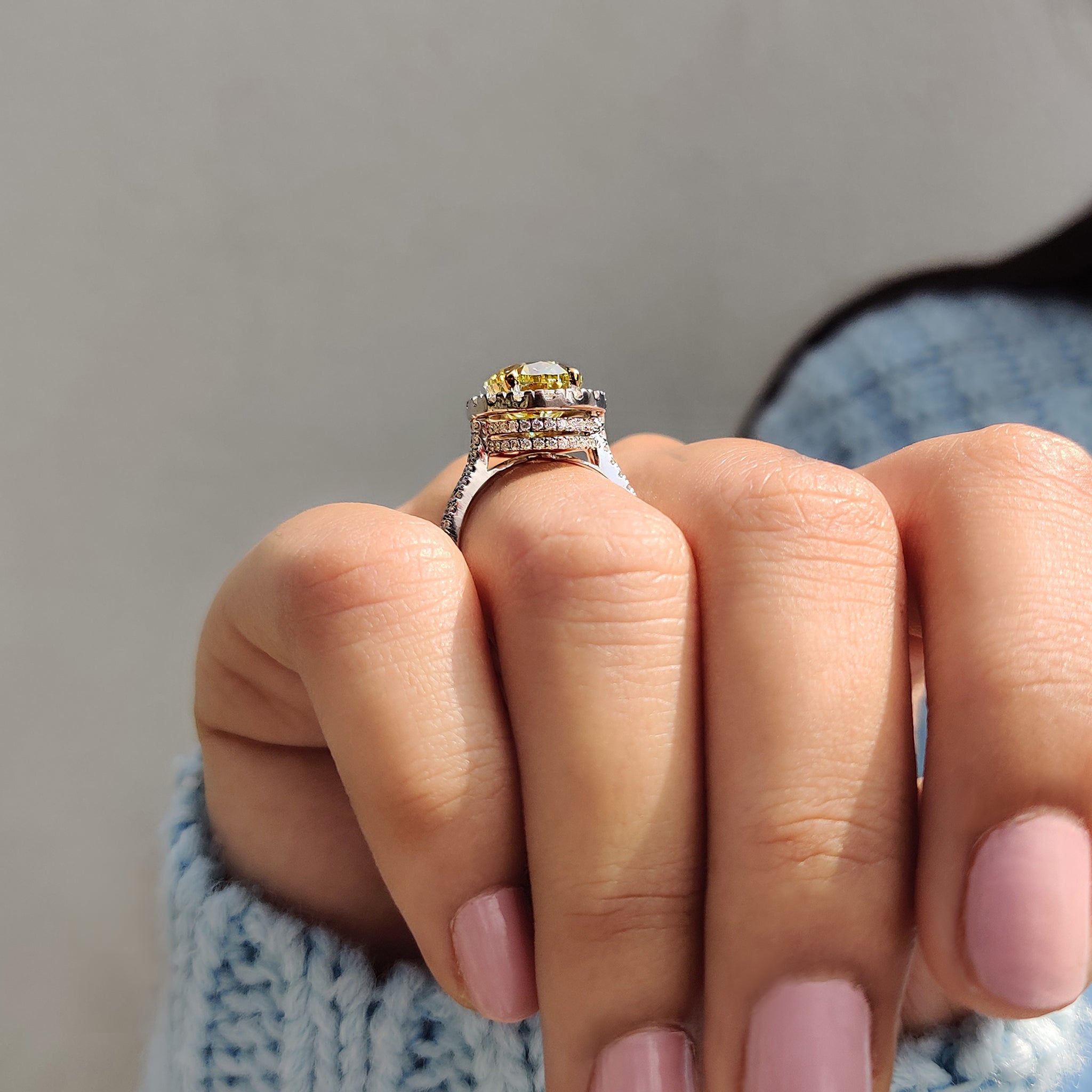 Double Hidden Halo Oval Cut Moissanite Ring