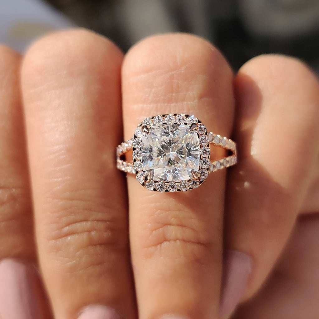 Cushion Cut Diamond Ring In Halo Setting