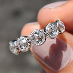 Round Rose Cut 5 Stone Wedding Band With Milgrain Set