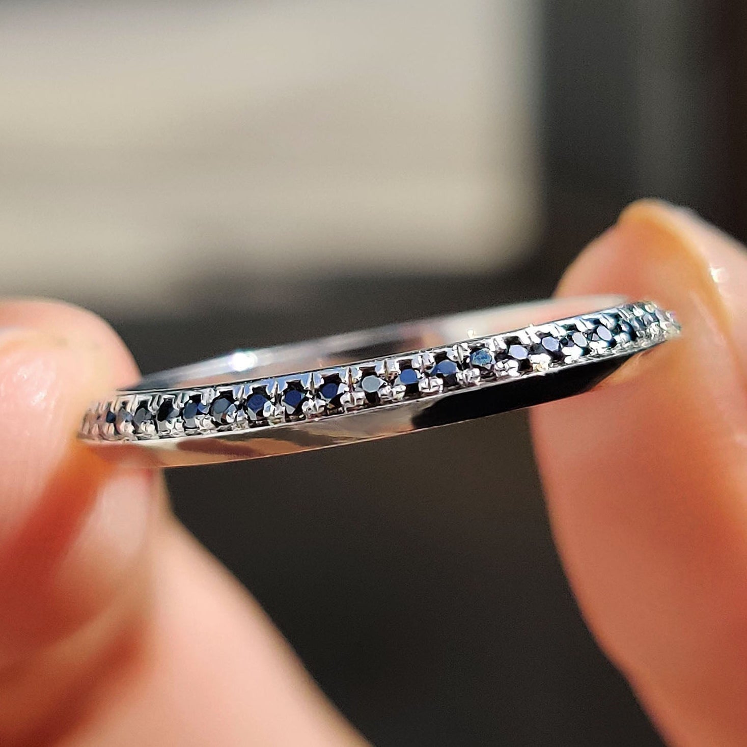 Knife Edge Wedding Band With Black Moissanite Main image