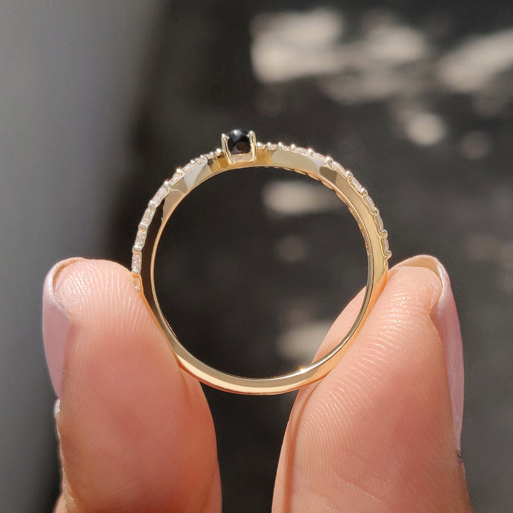 V Shaped Wedding Band With Black Stone