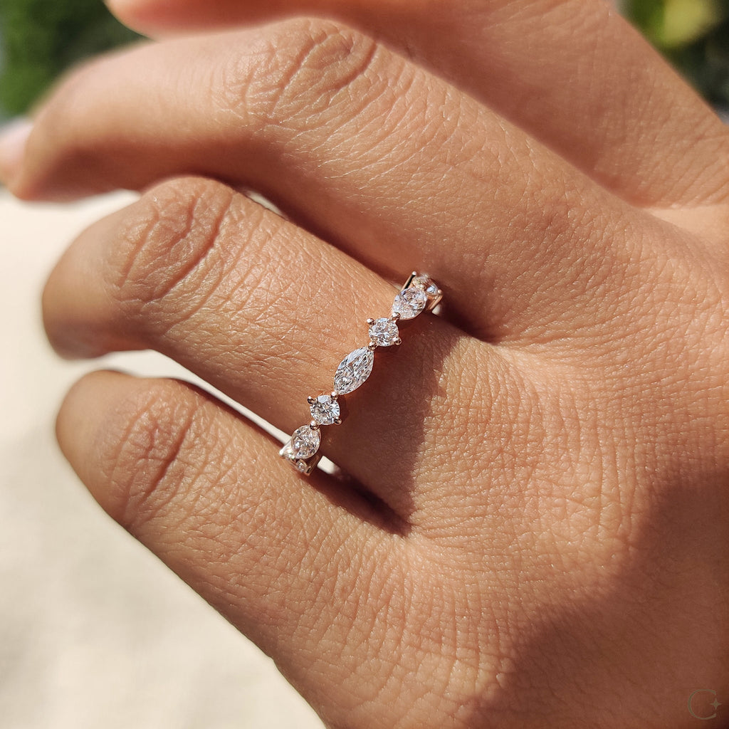 Round And Marquise Wedding Band In Half Eternity