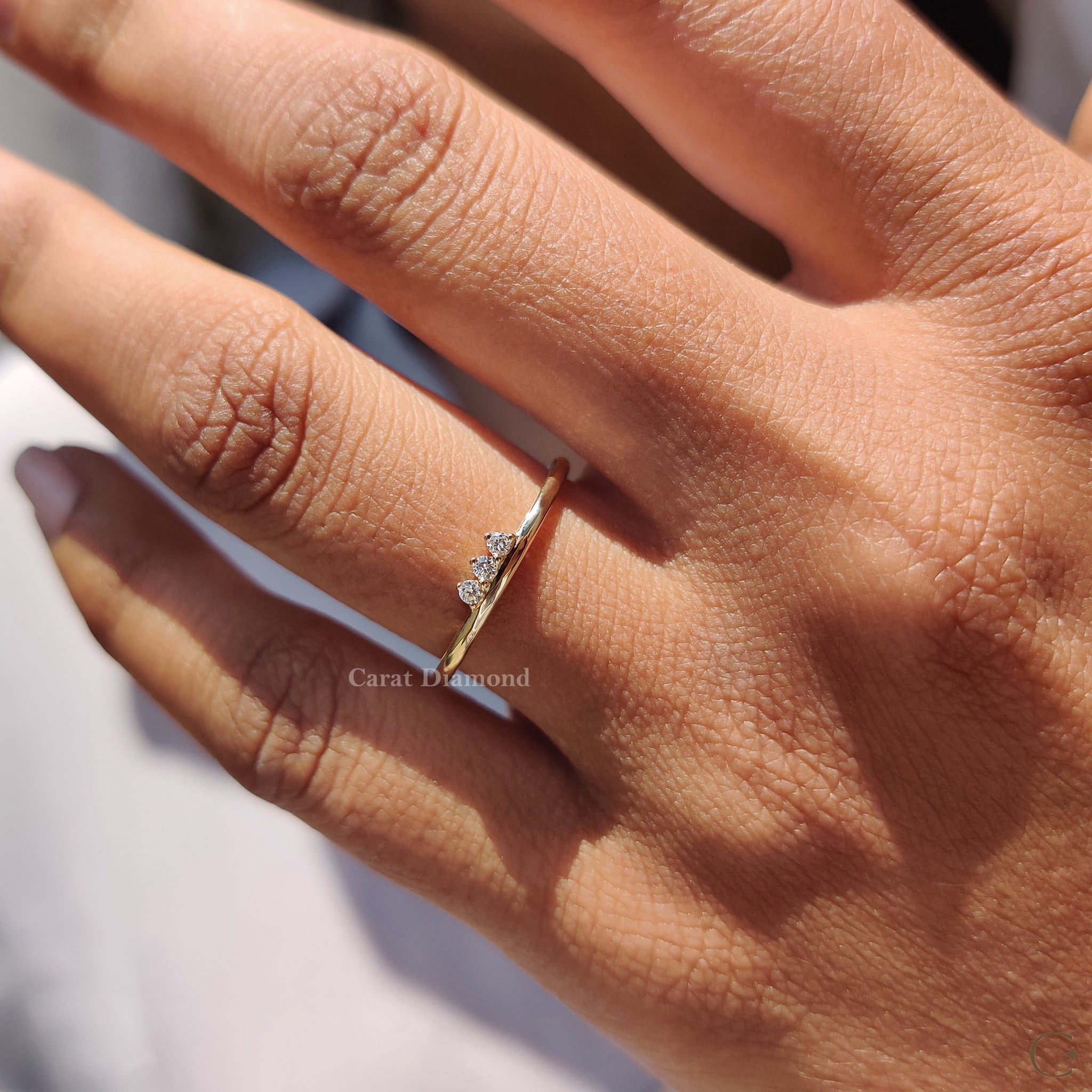 3 Stone Wedding Band Featuring Round Diamond
