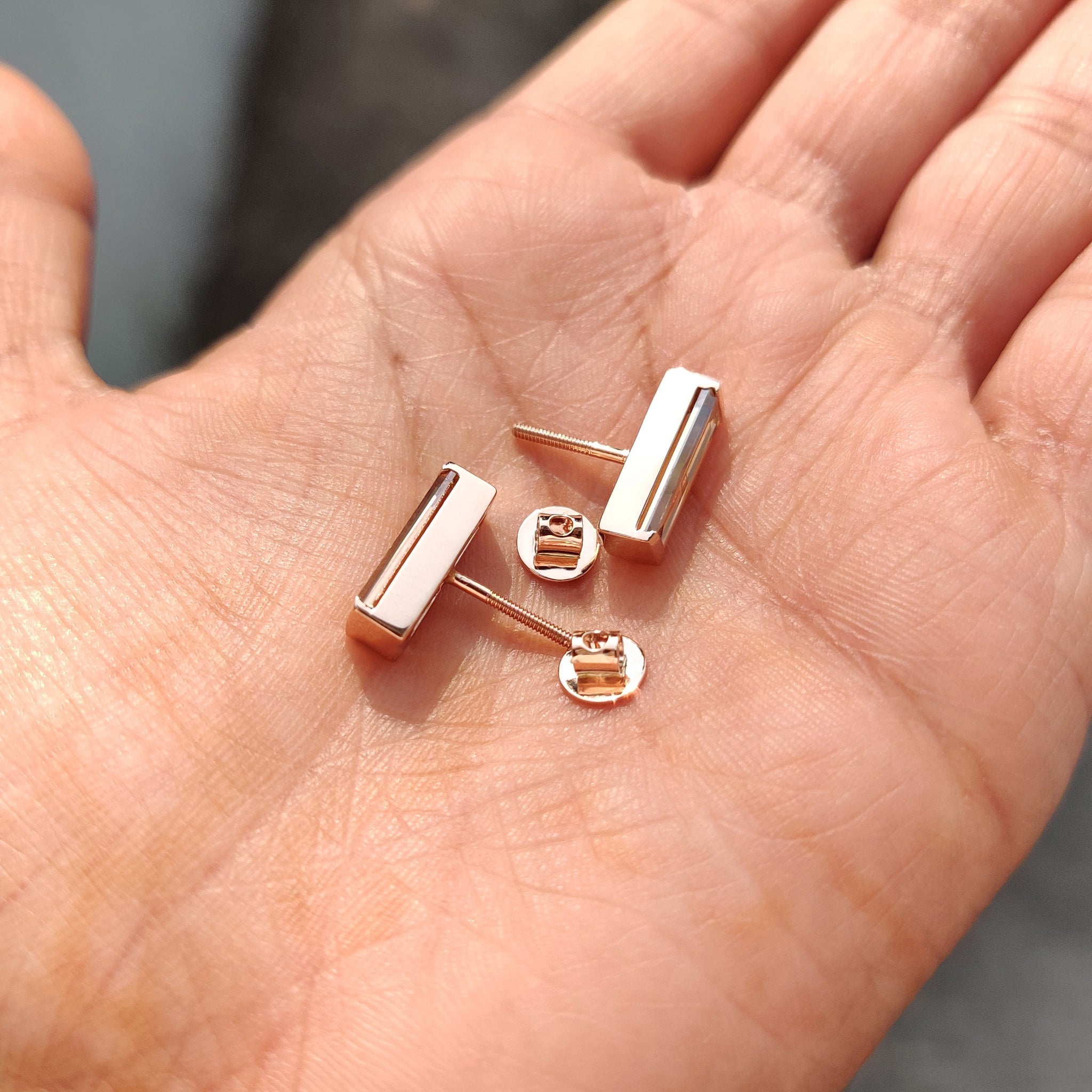 Baguette Cut Earrings In Semi Bezel Style