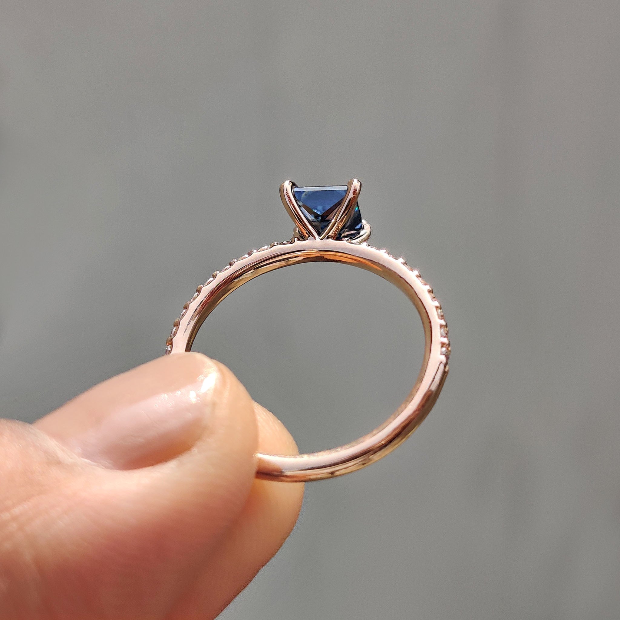 Royal Dark Blue Princess Cut Moissanite Ring
