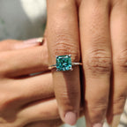Cyan Blue Cushion Cut Gold Solitaire Engagement Ring
