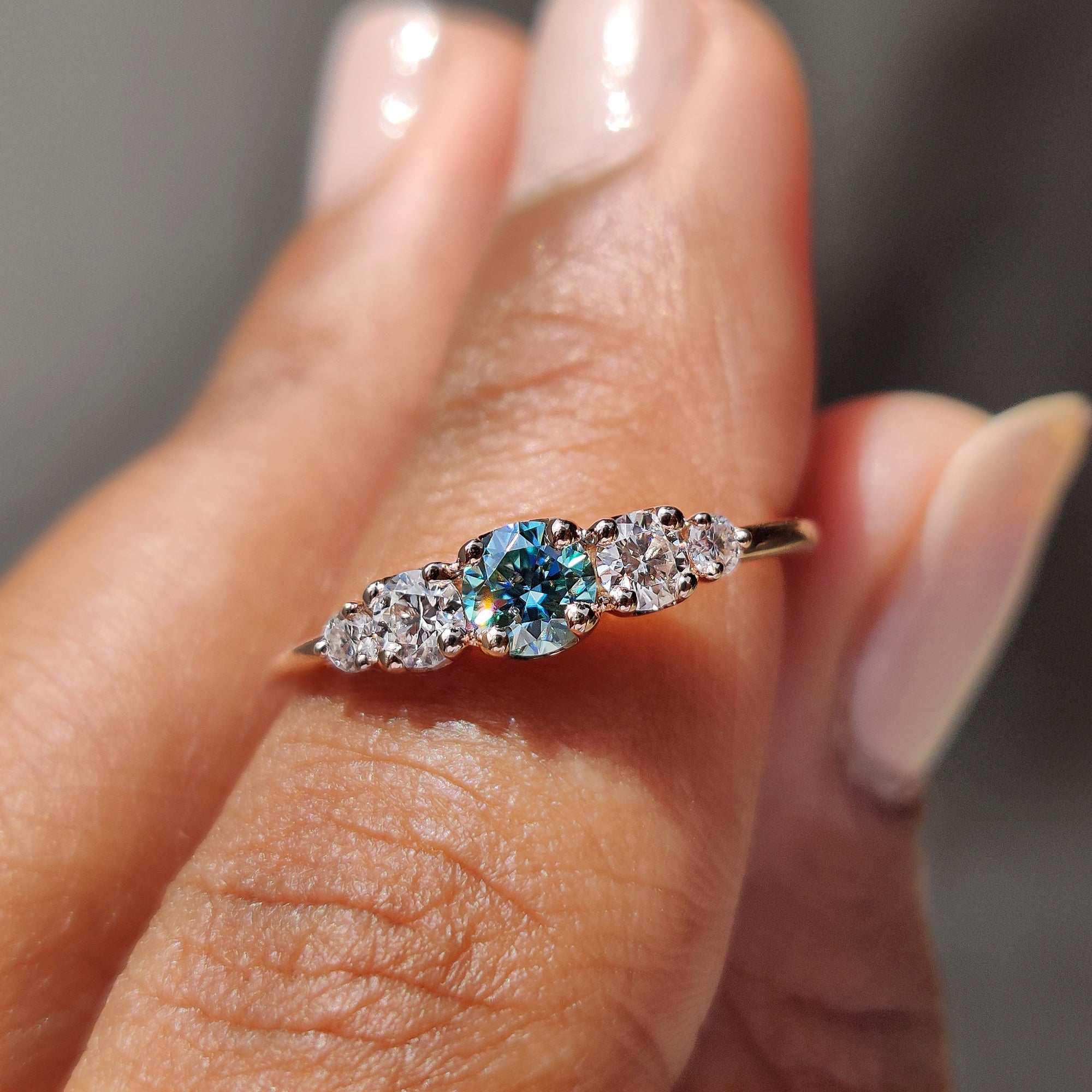Cyan Blue Round Cut 5 Stone Engagement Ring Main image