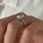3.0 CT Elongated Cushion Cut Moissanite Pave & Hidden Halo Style Engagement Ring