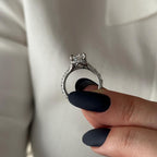3.0 CT Elongated Cushion Cut Moissanite Pave & Hidden Halo Style Engagement Ring