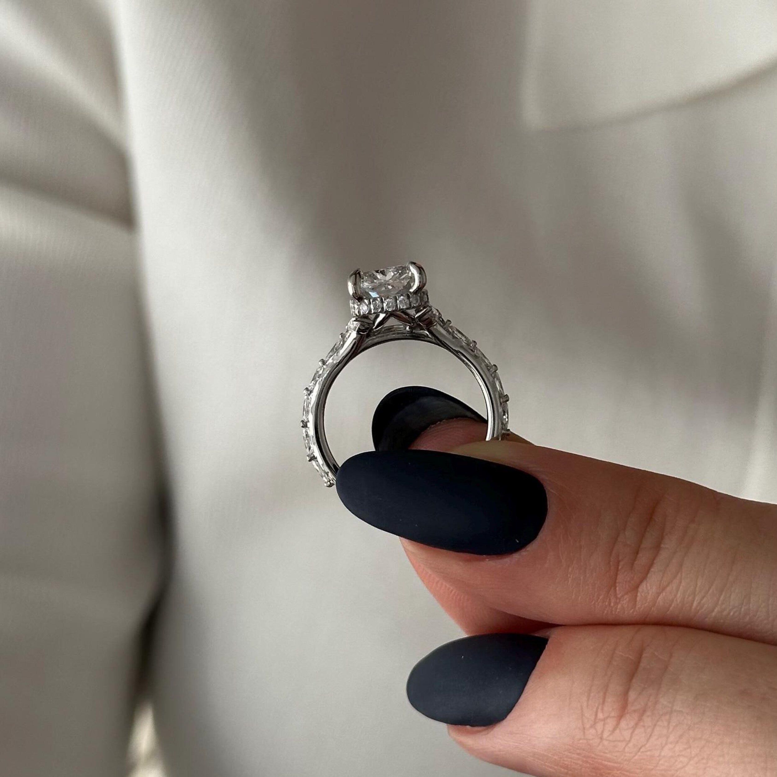 3.0 CT Elongated Cushion Cut Moissanite Pave & Hidden Halo Style Engagement Ring